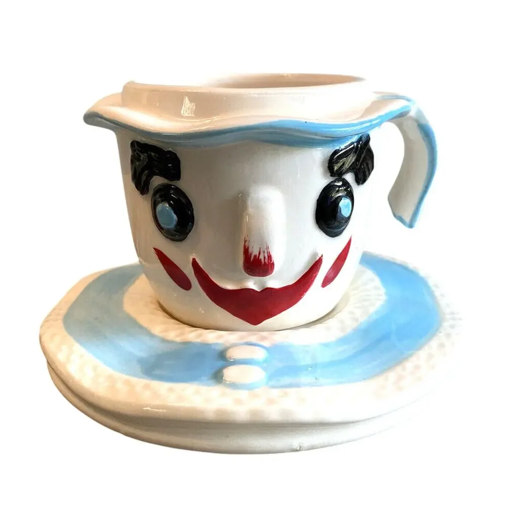Vintage 1960 Lego Japan Clown Face Creamer & Saucer Kitsch Ceramic w/ Label